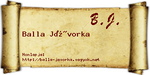 Balla Jávorka névjegykártya