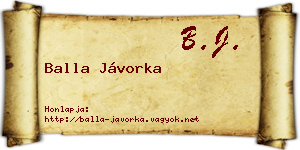Balla Jávorka névjegykártya